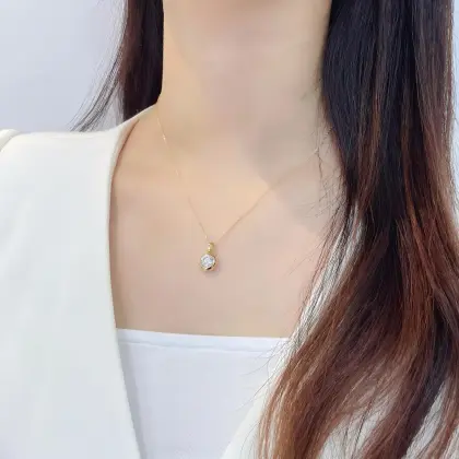 18K Gold Bezel Lab Grown Diamond Pendant Necklace