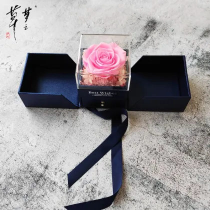 Custom Acrylic Eternal Rose Ring Flower Box with Drawer