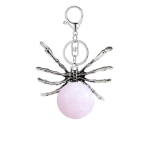 Rose Quartz 16MM Ball Antique Silver Spider Pendant (47x40mm) Keychain