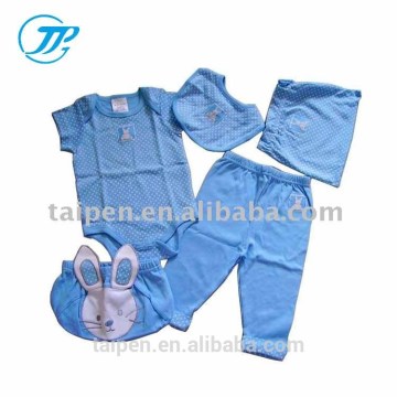 Baby Boys Gift Set 100% Cotton New Baby Blue Romper +Pant 5Pcs Clothing Set