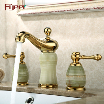 Set di rubinetti a filler da bagno placcato in oro con giada - 3 pezzi