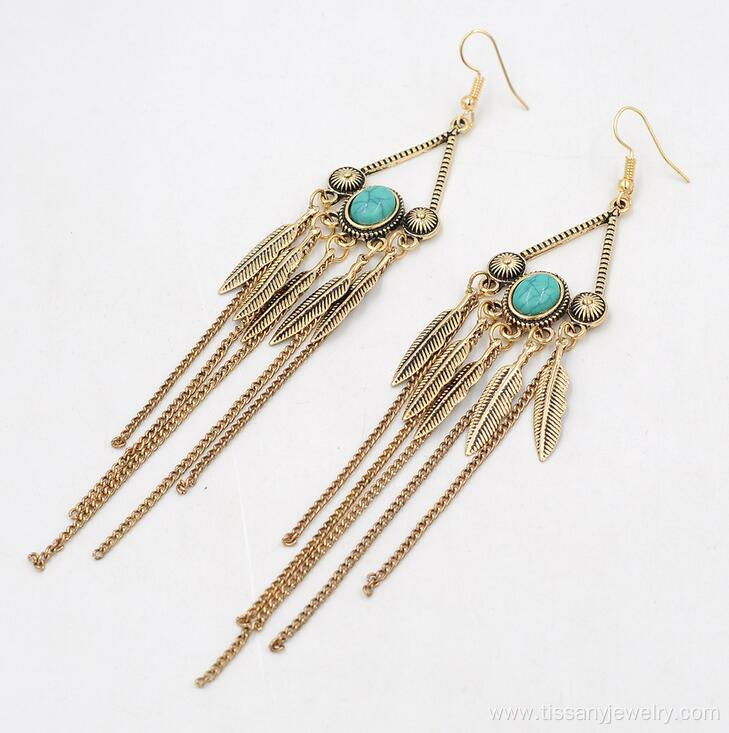 Exaggerated Long Turquoise Silver/Gold Vintage Earrings