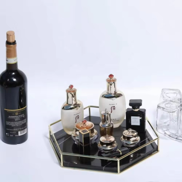 Hexagonal Natural Marble Serving Tray with Golden Handles: Perfect for Home Decor, Coffee, Tea, Cheese Boards & Mirrors