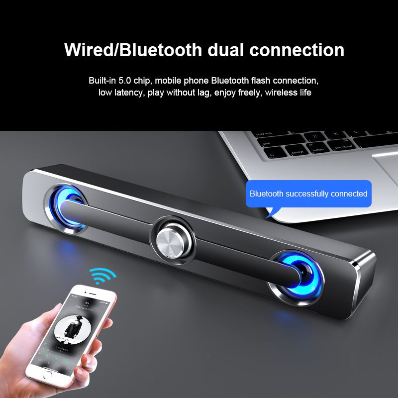 USB Wired Speaker Computer Bluetooth Speaker LED Light Bar Stereo Subwoofer Bass Speaker Surround Sound Box For PC Laptop Phone