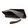 100% Real Leopard Leather Envelope Clutch Purse Bag