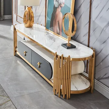 Stainless Steel Base Jazz White Marble TV Stand