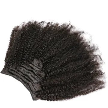 Lsy Wholesale Mongolian Afro Kinky Curly Human Hair Weave Clip In Hair Extensions, Brazilian Afro Clip ins 7pcs 8pcs Per Set