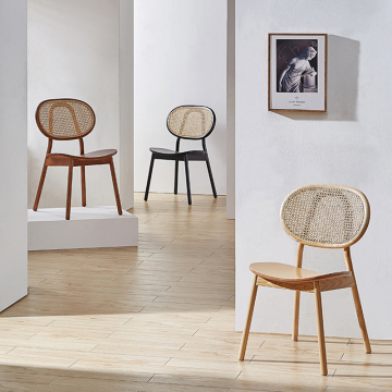 Customized Nordic Wood Cane and Rattan Dining Chairs for Cafes and Restaurants