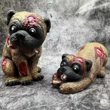 Halloween Props: Bloody Pug Lying on Bleeding Dog with Bones for Scary Animal Decorations