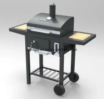 Small Size Charcoal Barbecue Grill with Bamboo Side Table and Bottom Shelf