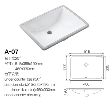 Ceramic White Undercounter Bathroom Sink with CUPC Certification for Sale