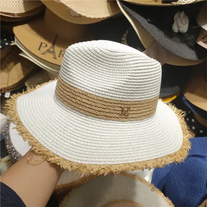 Summer Fashion French Patchwork Broken Brim Panama Straw Hat for Women - Outdoor Sunscreen Hat