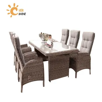 Deluxe Round Rattan Outdoor Garden Furniture Dining Set of 7