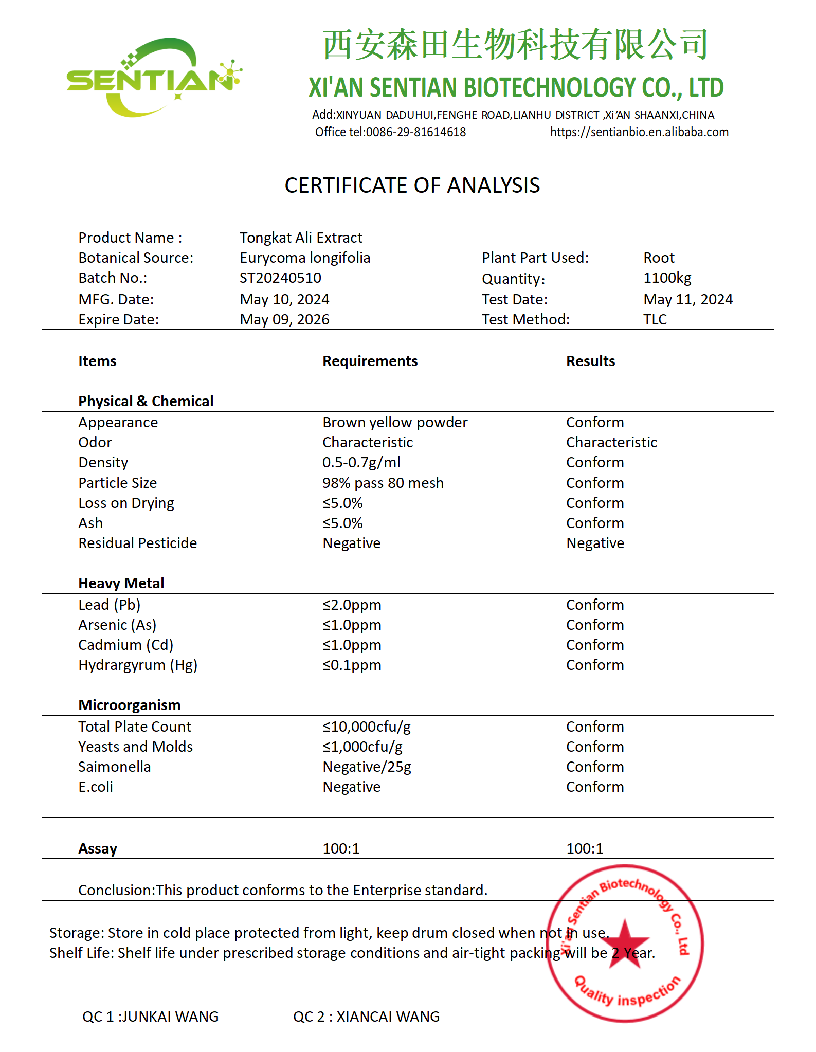 Tongkat Ali Extract COA