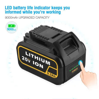2 Pack 9000mAh DCB200 Rechargeable Battery Replacement for Dewalt 20V Lithium Ion Power Tools