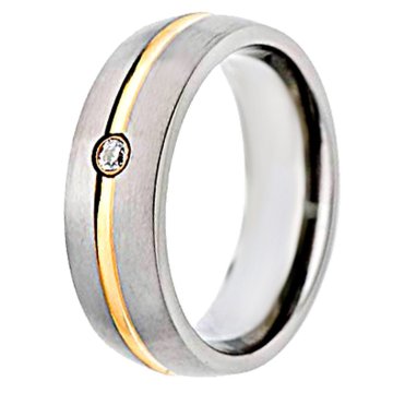 High Quality Non-Tarnish 8mm Pure Titanium Ring with CZ Stone IP Gold Plated - Couple Wedding Band Fashion Jewelry