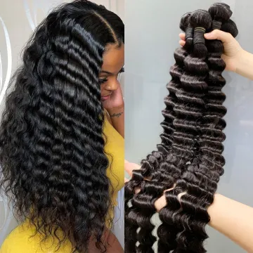 Yeswigs Deep Wave Unprocessed Raw Indian Virgin Cuticle Aligned Human Hair Weaves Bundle Brazilian Human Hair Extensions Bundles