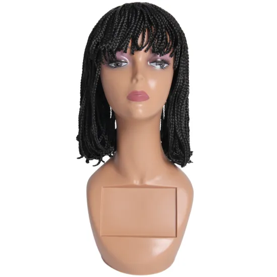 Short Bob Wig With Bangs Braided Box Braids Wig High Heat Synthetic Fiber Hair Crochet Twist Cosplay Hair For Black Women