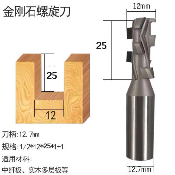 1/2インチ16x16x35mmスパイラルダイヤモンドルーターPCDヒント付きビット-2つの木工エンドミルカッターのセット