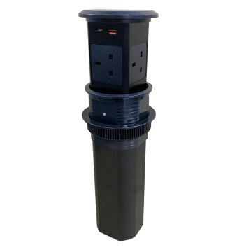 Biqio Pneumatic Pop-up Socket: Hidden Desk Table Lift with Power Outlet, USB (Type-C), and Wireless Charger
