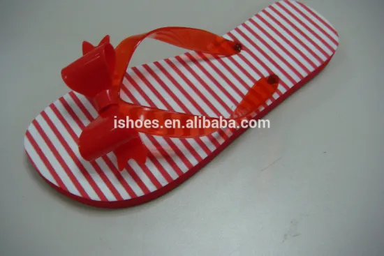 ladies fashion fancy stripe beach rubber slippers with bow