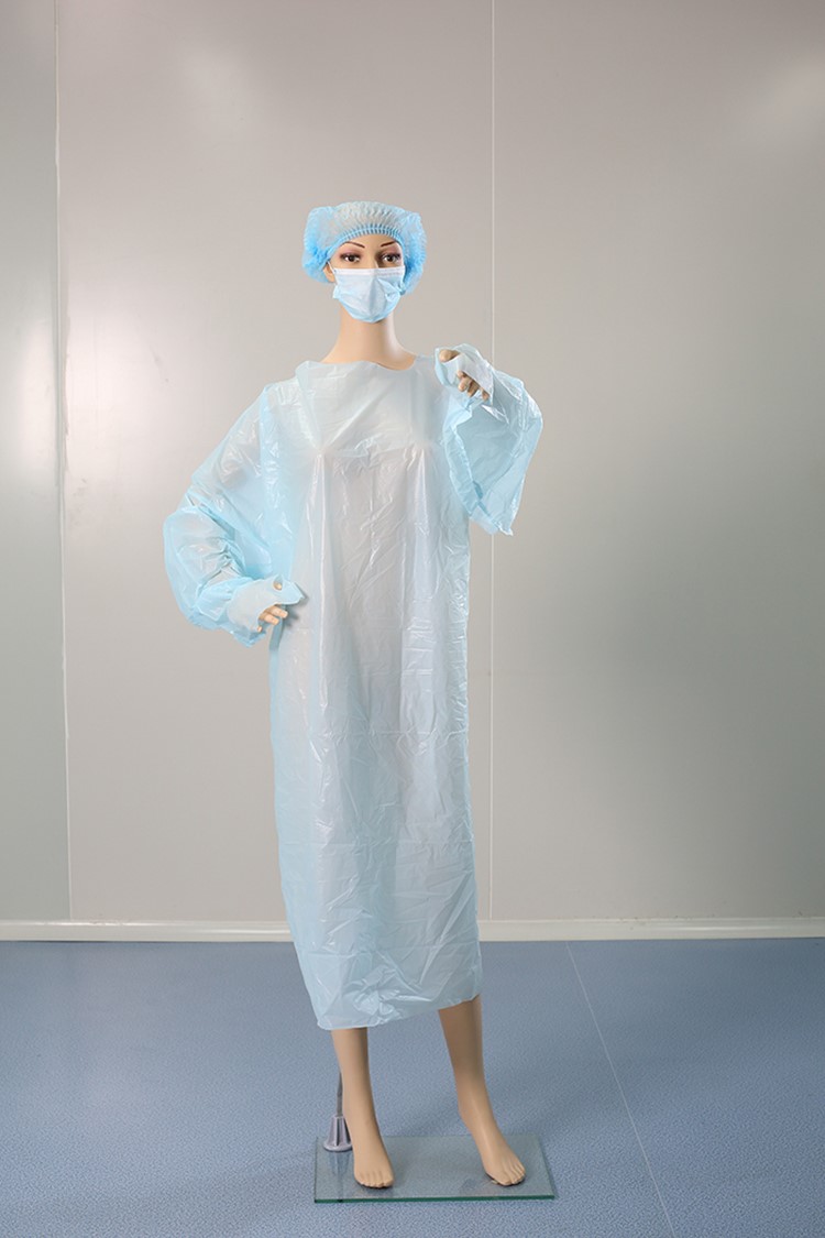 Thumbs up isolation gowns disposable CPE fabric individual inner package