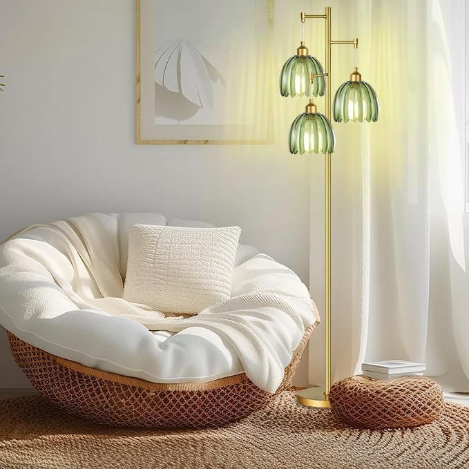 F250914 Floor lamp with 3 flower glass shades (4)