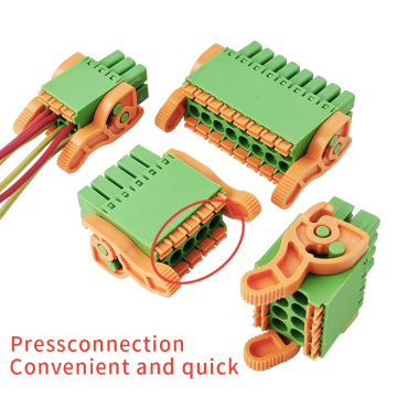 3.5MM Pitch Green Dual-Row Spring Cage Plug-in Terminal Block with Lever Locking Compact Design, Tool-Free Press Connection