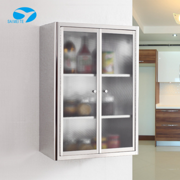 Stainless Steel Two Door Kitchen Storage Cabinet with 3 Layer Matte Glass