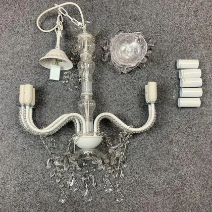 Multi Light White Candle Style Traditional Chandelier 52"W Acrylic Crystal Dining Room Chandelier