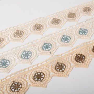 Double Colors 7cm Polyester Water-Soluble Guipure Border Lace Trim: 15 Yards per Roll