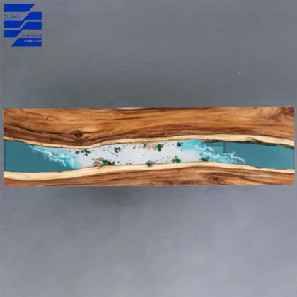 Glamorous Blue River Epoxy Resin Dining Table Set