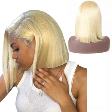 613 Virgin Hair Lace Frontal Bob Short Straight Blonde Human Hair Wig For White Woman