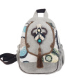 Mochila de lino con borlas Ruyi de estilo bohemio hecha a mano