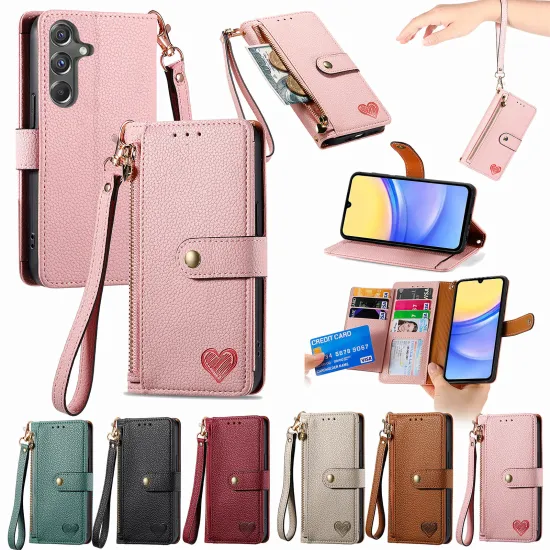 Fashion Leather Strap Phone Case with Wallet for Samsung A15/A25/A35/A55/A05/A05S/A14/A24/A34/A43/A54/A21/A12/A22/A32/A52/A72