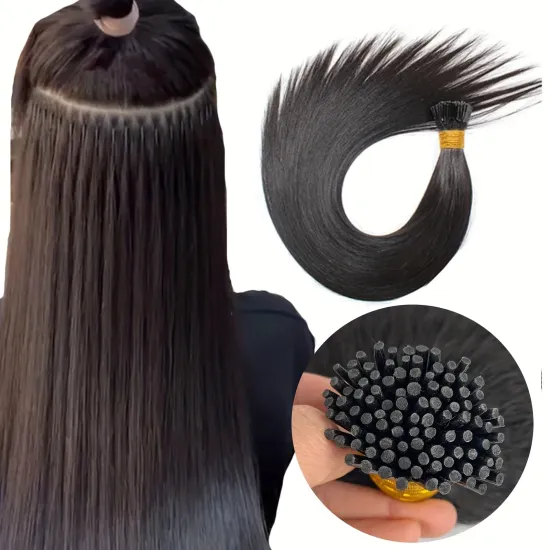 I Tip Hair Extensions Black - 125 Strands Package Real Human Hair Extensions for Women