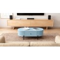 Mesa de centro oval azul elegante com armazenamento inteligente
