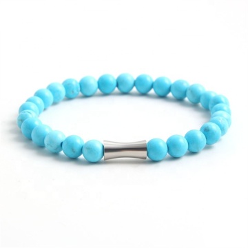 Yiwu Aceon Stainless Steel Elastic Unisex Handmade Turquoise Bead Bracelet