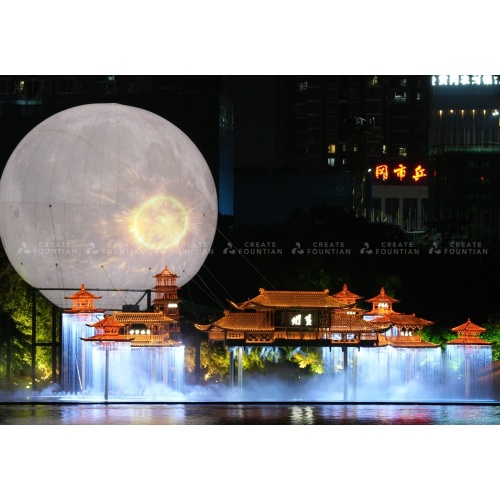 น้ำพุดนตรีลอยน้ำสีสันสดใส