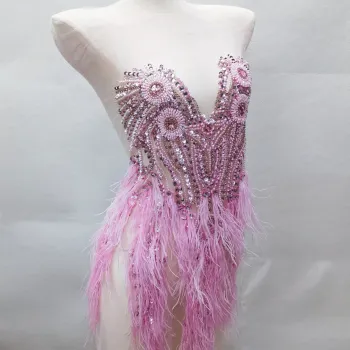 Exquisite Pink Haute Couture: Feather, Crystal, and Rhinestone-Adorned Club and Party Dresses for Quinceanera and Birthday Celebrations