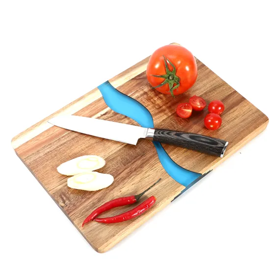 Handcrafted Acacia Wood and Blue Epoxy Resin Serving Board for Charcuterie