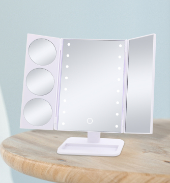 LED Tri-Fold Vanity Mirror: Magnifying Lighted Makeup Mirror with Cosmetic Lighting