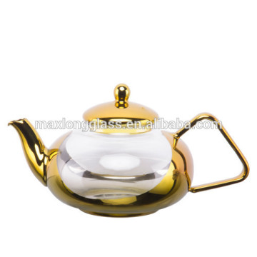Borosilicate glass tea pot with plating gold, 1500ml.