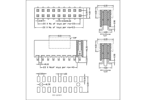 2.0 mm Female Header Dual Row SMT Type H6.35 FHDM15