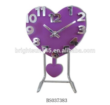 3D Arabic Number Swing Heart Shape Cheap Plastic Table Clock For Kids