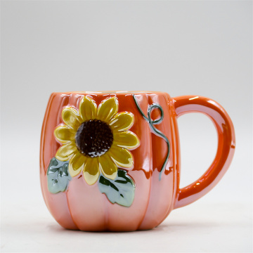 Caneca de cerâmica de girassol de abóbora galvanizada