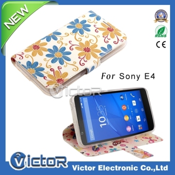 New arrival colorful flower printing leather flip case for Sony Xperia E4
