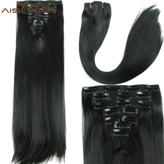 Best Selling Long Silky Straight Wave Hair Pieces Synthetic 16 Clips in Hair Extensions for Women