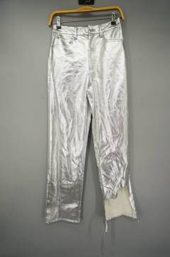 Pantalones tejidos de pierna recta irregular PU para mujeres