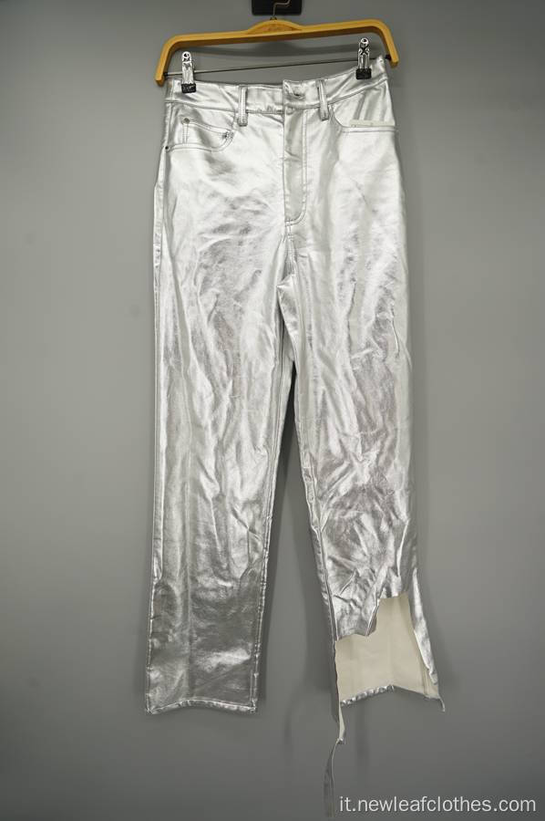 Pantaloni intrecciati in tessuto per le gamba dritta PU Irregolare per le donne